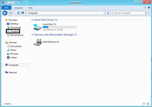 Dropbox in Windows File Explorer